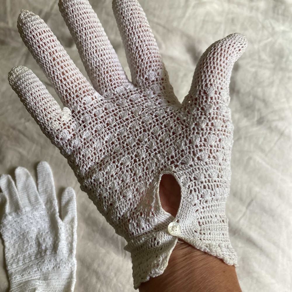 Vintage white mercerized crocheted and tatted gloves